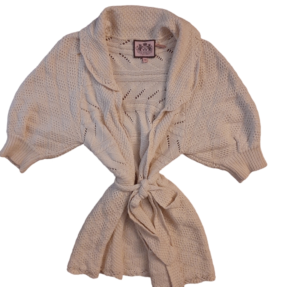 Juicy Coutoure Cotton Cashmere Blend Tie Cardigan Sweater Size Medium